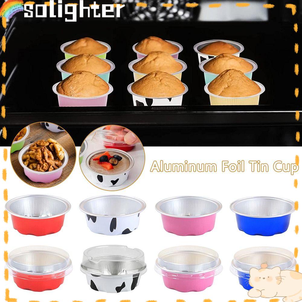 Solighter 10PCS Aluminium Foil Tin Cup Alat Kue Kering Tahan Panas Air Fryer Tray Tinfoil Cups Tinfoil Kotak Mini Wadah Makanan Ringan Muffin Cupcake Cups