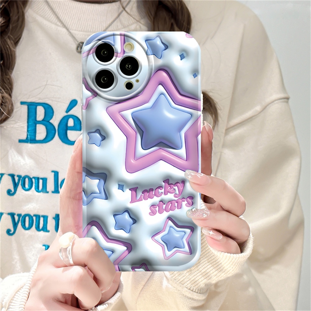 Case Realme 10 C21Y C25Y C15 C12 C25S C11 C20 realme5 5i 6i C3 8i Bintang Biru Dan Bunga Ungu TPU Bantal Udara Phone Cover