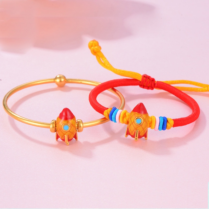 Goldkingdom Aksesoris Perhiasan Fashion Ready Stock Pesawat Roket Kartun Lapis Emas Asli Kadar 375 Passepartout Gelang Terbang Ke Langit Untuk Mentransfer Manik-Manik Ke Bayi Pria Dan Wanita.