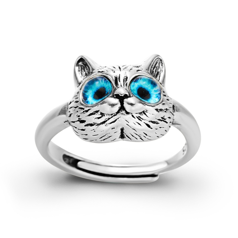 Lucu 3D Mata Biru Kucing Hewan Terbuka Cincin Perhiasan Adjustable Evil Eye Finger Rings Untuk Wanita Lady Girl Hadiah Hari Ulang Tahun