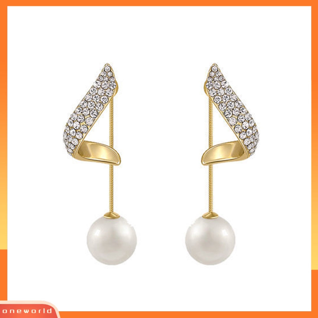 [OWR] 1pasang Anting Pejantan Bling Berlian Imitasi Mewah Elegan Berkilau Mutiara Imitasi Menjuntai Anting Fashion Perhiasan