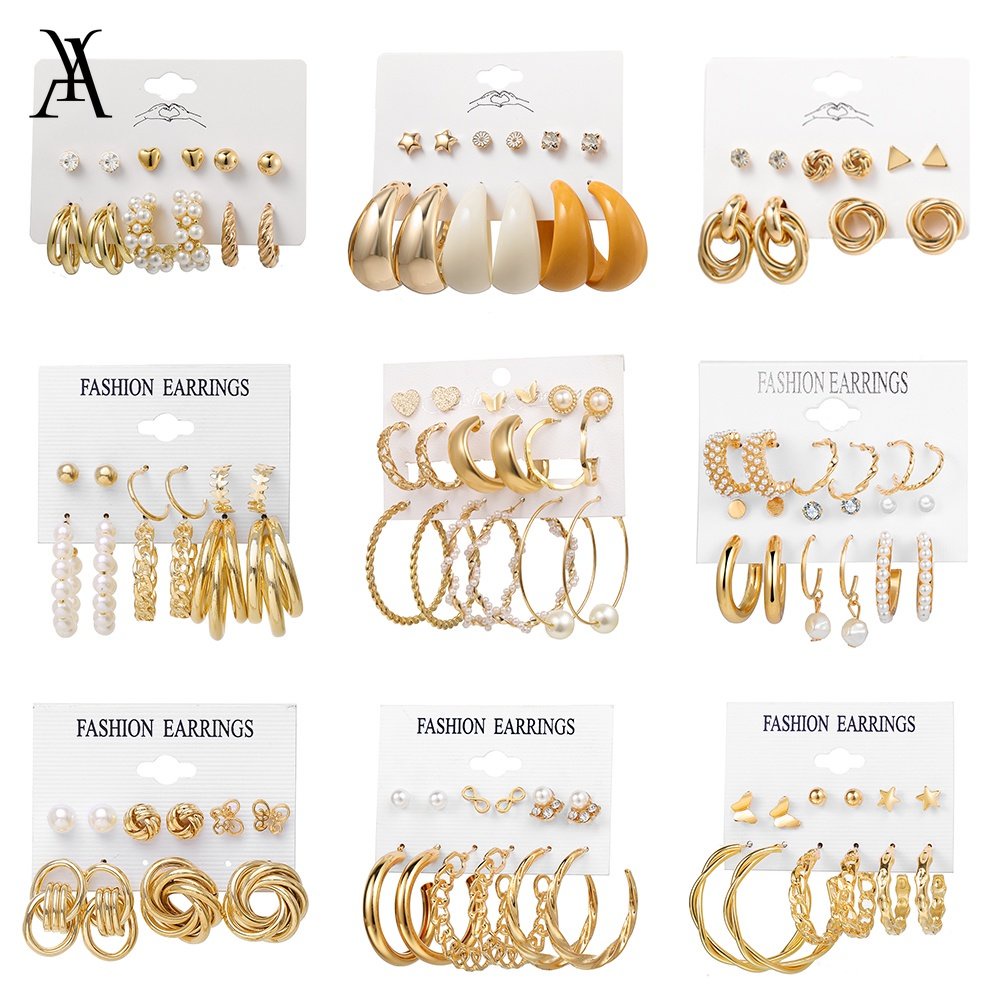 AY(CN) Retro Pearl Tassel Hoop Earring Fashion Butterfly Stud Earrings Jewelry Accessories