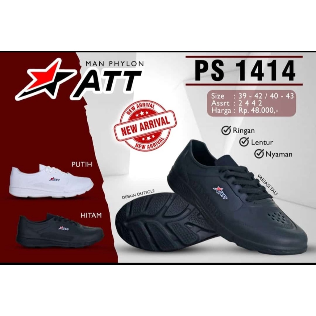 Sepatu Sneakers Pria ATT PS 1414 Phylon EVA HitamTali Ringan 39-42