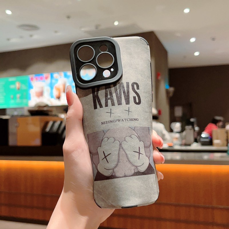 Men's Cool Leather Soft Case for IPhone 7 Plus 8 Plus X XS XR XS Max 11 13 12 14 PRO Max 14 Plus SE 2020 2022 Cute Disney Gray Grey Kaws Fashion