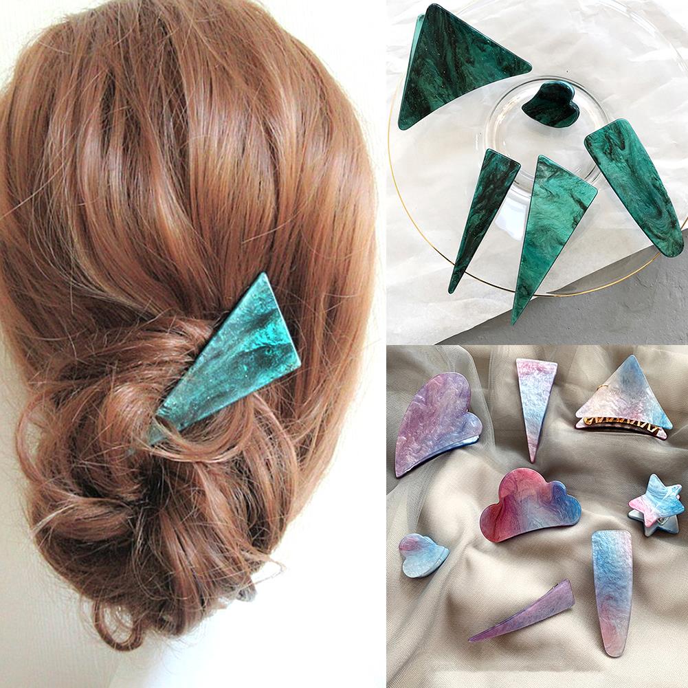 Jepit Rambut Untuk Wanita Perempuan Fantasi Gradien Emerald Series Jepit Rambut Segitiga Geometris Hair Clip Fashion Aksesoris Rambut