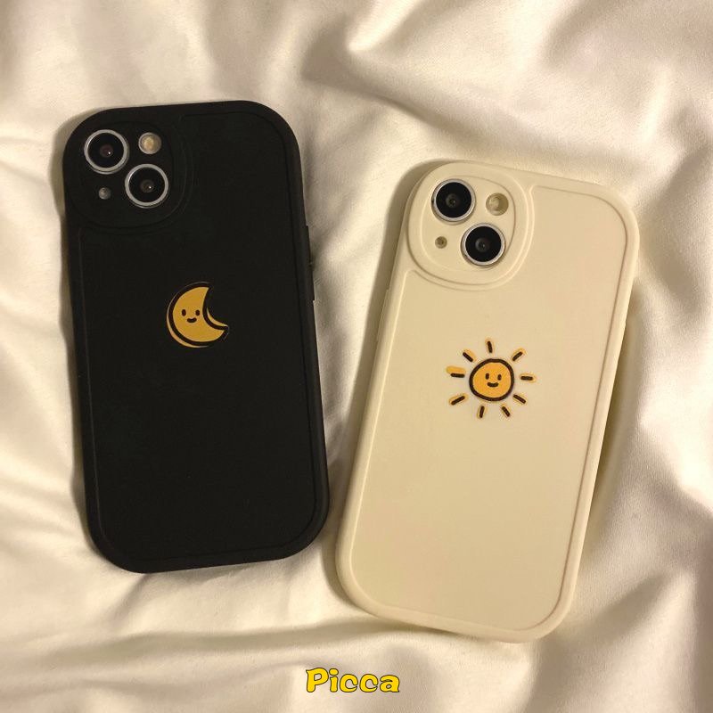 Kartun Bulan Matahari Pasangan Ponsel Case Untuk Infinix Hot11 10 9 Bermain Hot 10 Lite Hot 10s 10T 11s Infinix Smart5 6 Note8 Simple Warna Solid Lembut Tpu Case Couples Cover