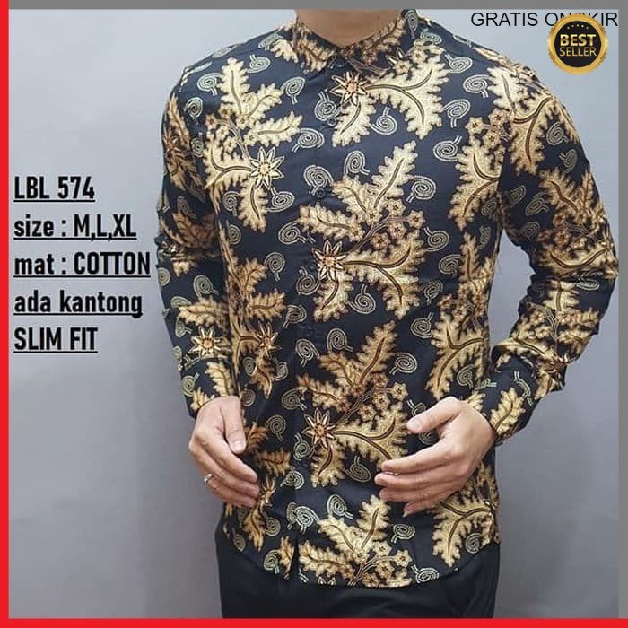 KEMEJA PRIA BATIK LENGAN PANJANG HEM BAHAN KATUN HALUS 40S LBL 574 BAJU MODERN MEWAH SLIMFIT SLIM FIT BY JAKARTA