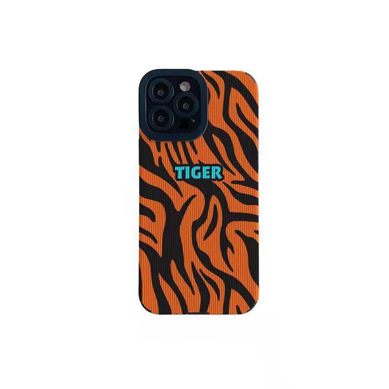 【Lamb Skin】Orange Tiger Pattern Soft Case for IPhone 6S 7 Plus 8 Plus X XS XR XS Max 11 13 12 14 PRO Max 14 Plus 12 13 Mini Camera Protect Women's Baolongwish Casing