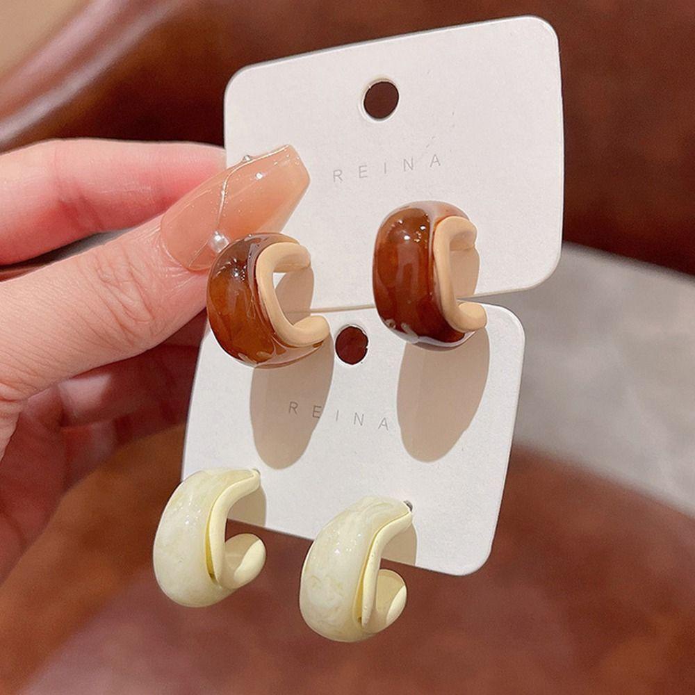 Mxbeauty Anting Stud Wanita Elegan Geometris Halus Fashion Perhiasan Niche Desain Gadis Hadiah Bentuk C Vintage Gaya Korea Earrings