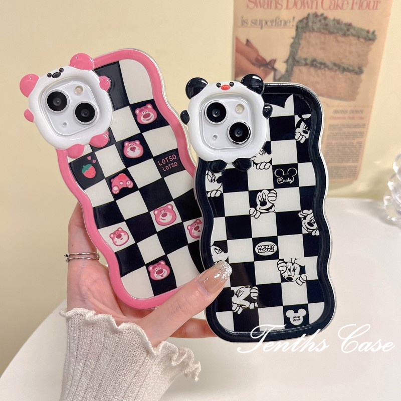 IPHONE Kompatibel Untuk Iphone14 13 12 11 Pro Max X XR Xs Max8 7 6 6s Plus SE 2020 Motif Beruang Dan Tikus Motif Bear Ears Wavy Edge Phone Case Soft Cover Pelindung