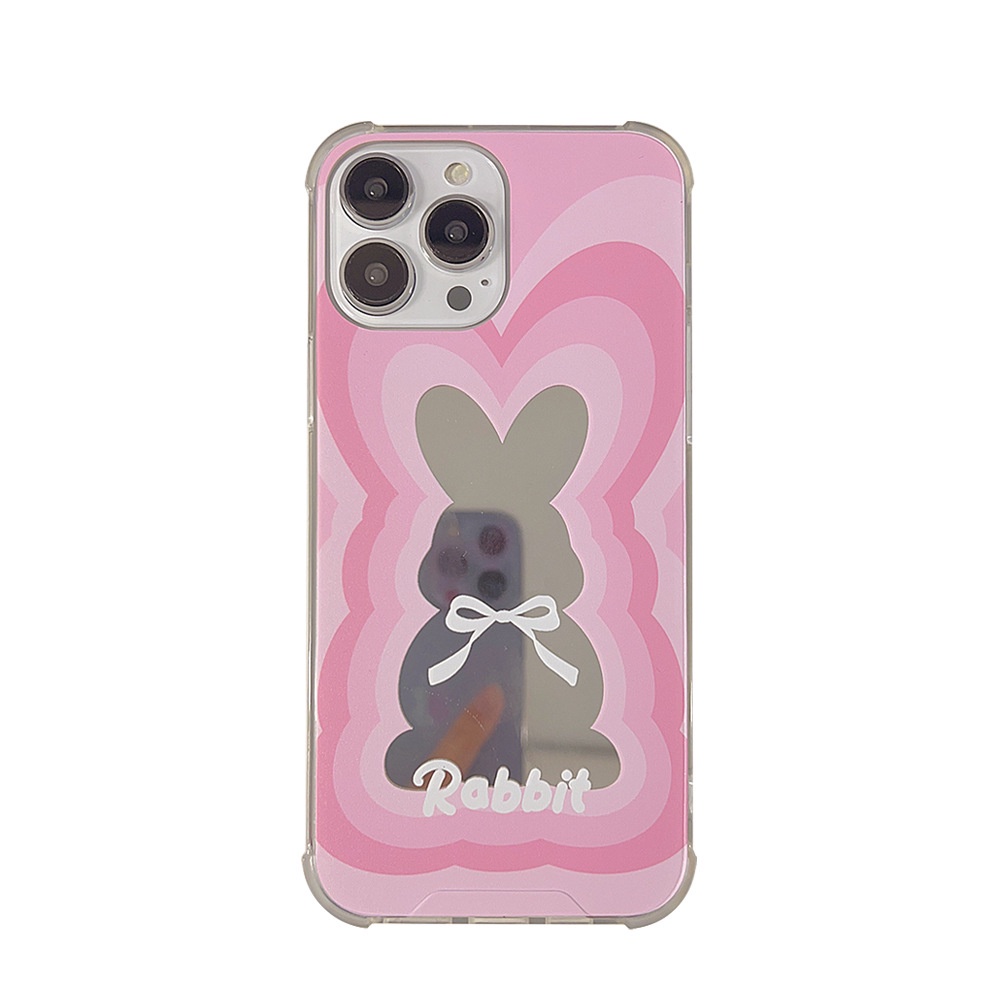 Gambar Ganda Dari Kelinci Pink Make Up Mirror Transparan Case Untuk Iphone SE 2020 7 /8 Plus 14x XR XM 11 12 MINI 13 PRO MAX Casing Cover Pelindung AT0096