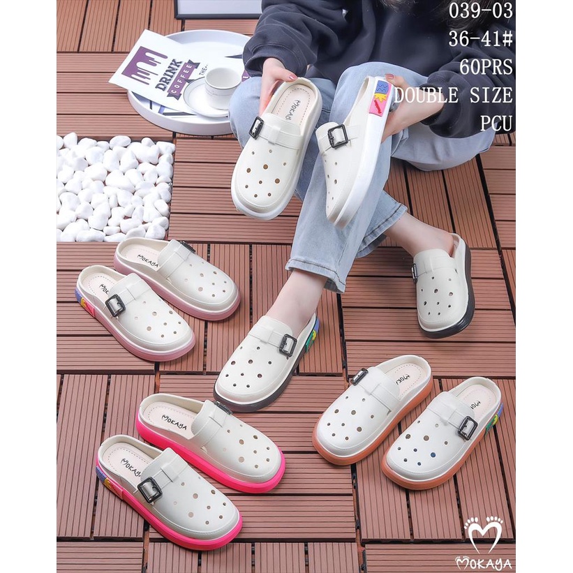 Sandal Slop Jelly Bakpao Wanita Gesper Kotak Besar dan Pita Kupu Besar Permata Bear Super Keren Casual Trendy Import Mokaya / Size 36-41 (039-03/039-031)