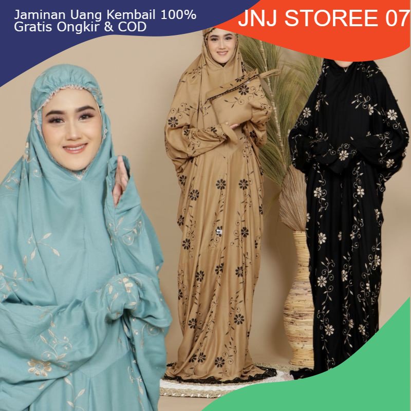 4..4 RAMADHAN SALE Mukena Terusan Dewasa Rayon Jumbo Bordir Bunga Teratai Mukenah Langsungan Mewah B