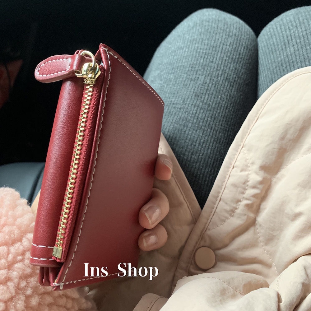 Sera Ins Shop cherry red cute mini bow purse simple ins style short wallet student card bag