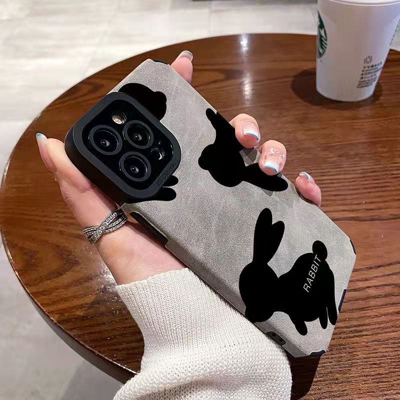 【Lamb Skin】So Cute suede Rabbit Leather Soft Case for IPhone 6S 7 Plus 8 Plus X XS XR XS Max 11 13 12 14 PRO Max 14 Plus 12 13 Mini Camera Protect Phone CASE Bunny Gray