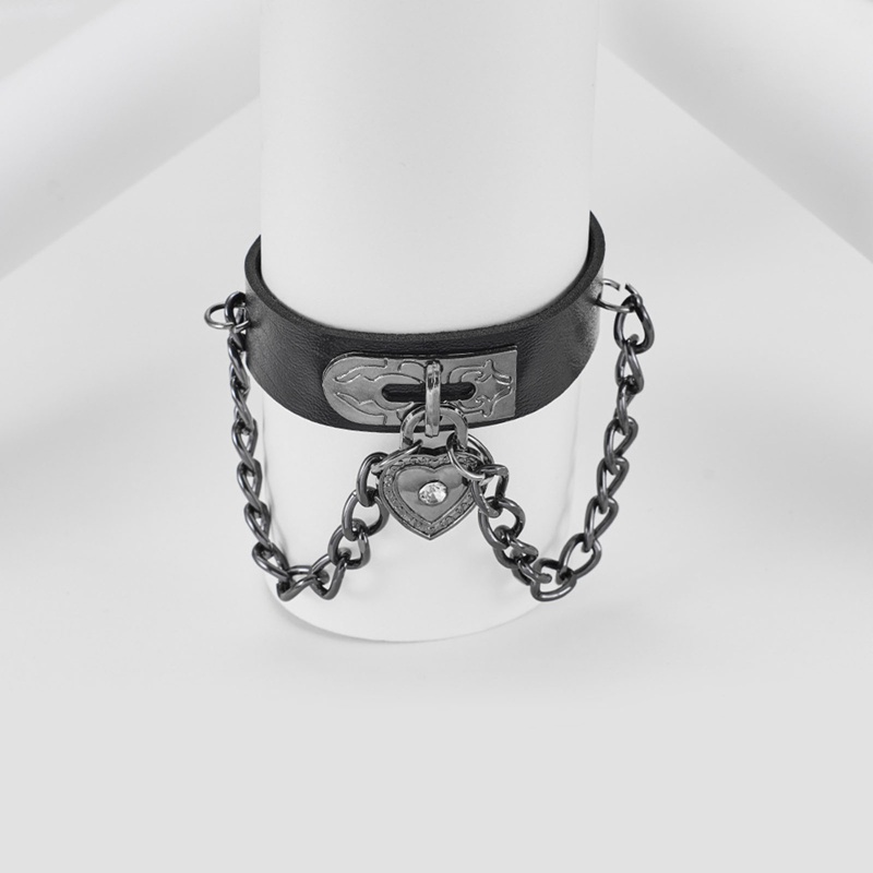 Cinta Gelang Hot Punk Harajuku Gelang Hitam Kulit PU Bar Goth Dapat Disesuaikan Perhiasan Hati