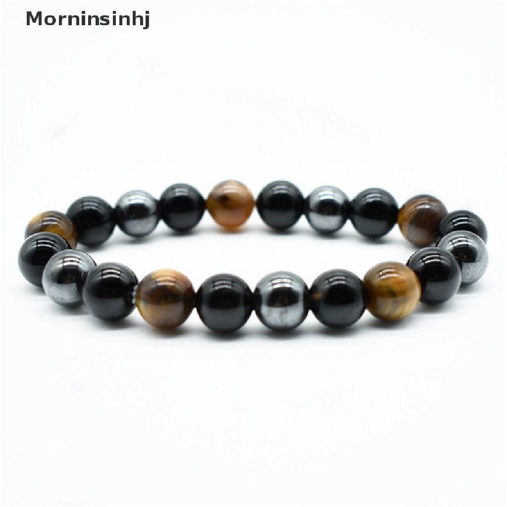 Mornin Fashion Gelang Batu Alam Tiger Eye Triple Protection Hematite Dan Black Obsidian Bracelet id