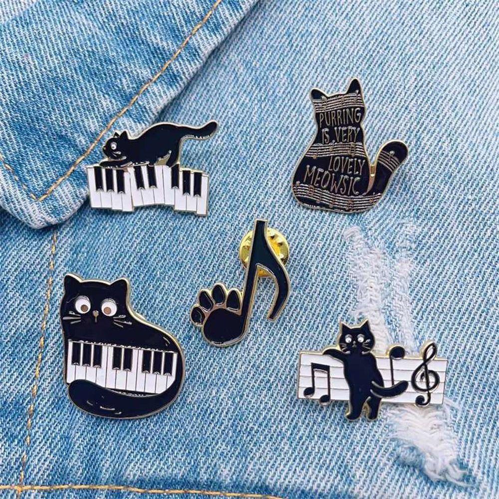 Mxbeauty Wanita Kucing Bros Kasual Halus Indah Piano Sweater Aksesoris Catatan Musik Alloy Kitten Pakaian Aksesori