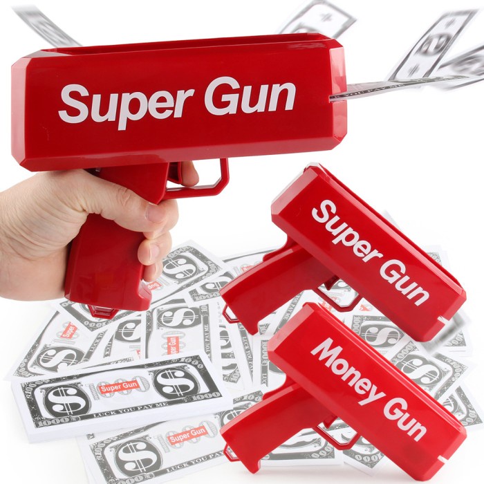 Money Gun Super Gun Tembakan Uang Terbang Kado Mainan Hari Raya Murah Kado MoneY Spray Gun Parodi