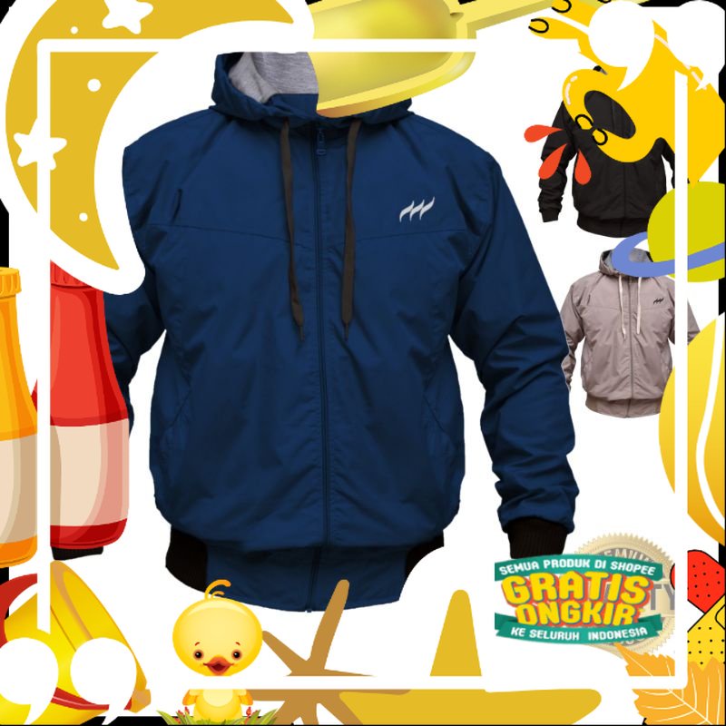 Jaket Hodie Bomber Distro JUMBO  XXXL Parasut Waterproof Hoodie Casual Outdoor Pria Cowok Distro Big