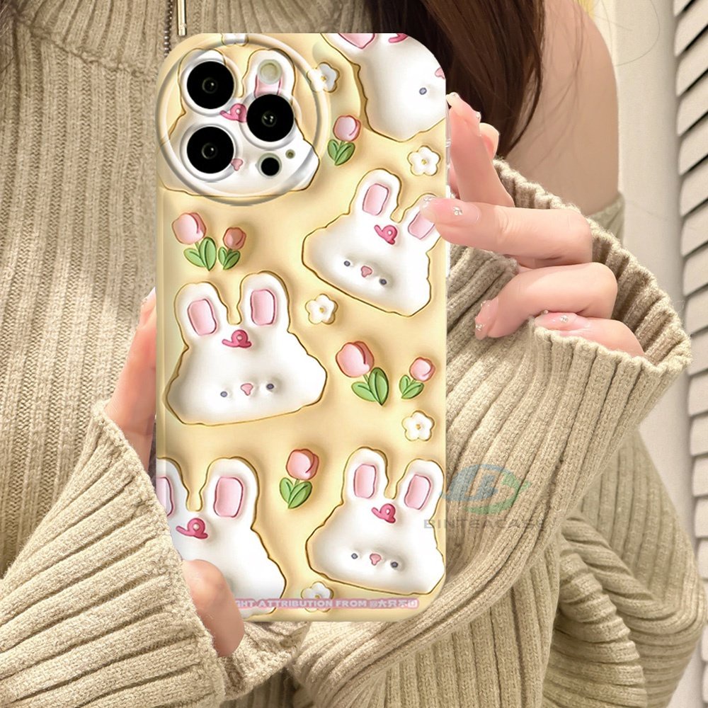 Casing hp Oppo A77S A57 A16 A16K A16S A54S A17 A5S A12 A3S A12E A92 A52 F1S A53 A33 A31 A9 A5 A15 A15S A54 F9 C1 A11K Cute Flower Rabbit Silicone Airbag Case Binteacase