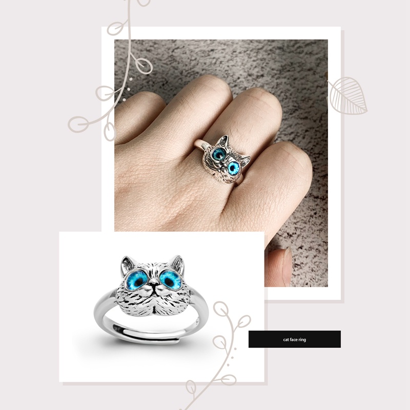 Lucu 3D Mata Biru Kucing Hewan Terbuka Cincin Perhiasan Adjustable Evil Eye Finger Rings Untuk Wanita Lady Girl Hadiah Hari Ulang Tahun