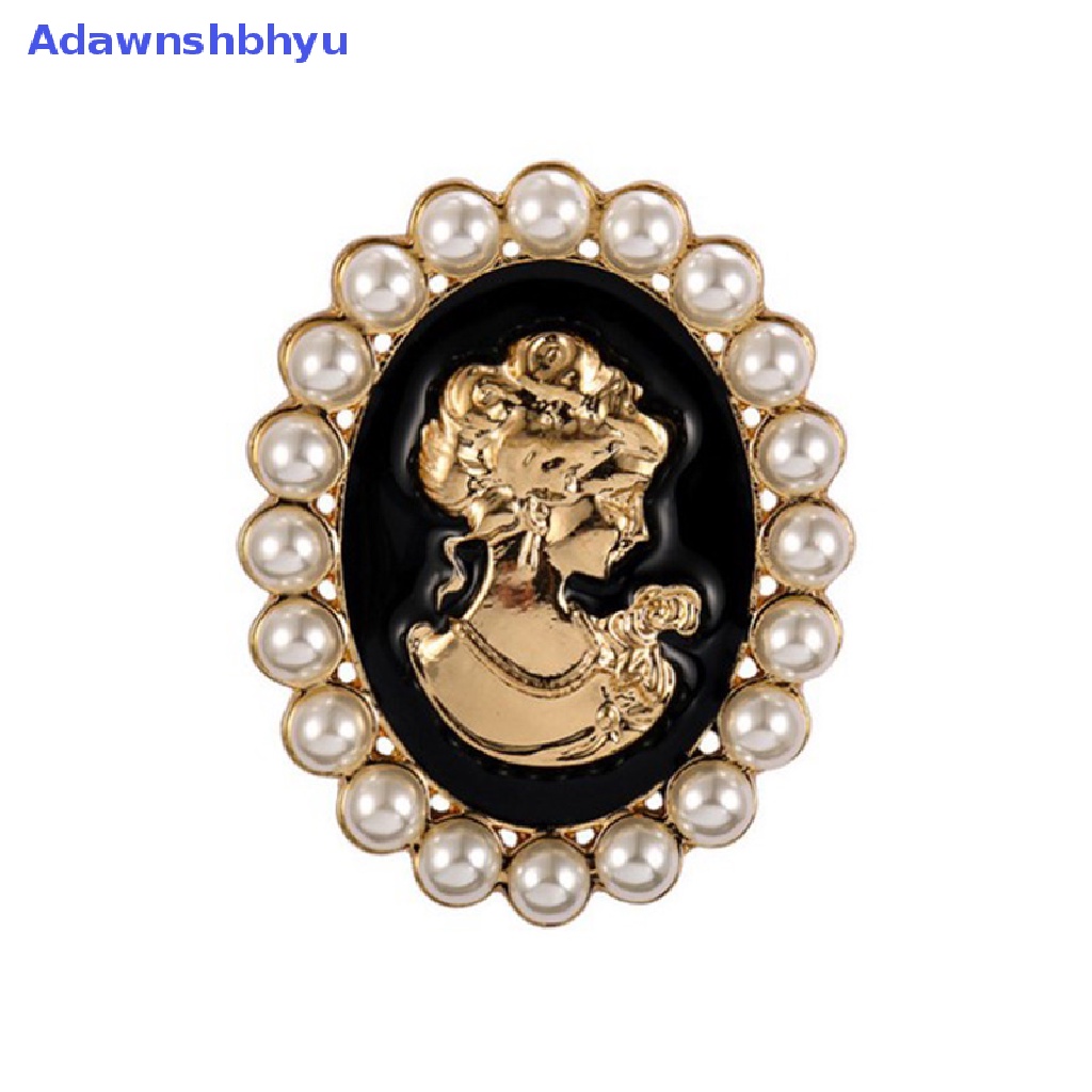 Adhyu 1pc Vintage Gold Beauty Head Pearl Bros Alloy Drip Minyak Plag Lapel Pin ID