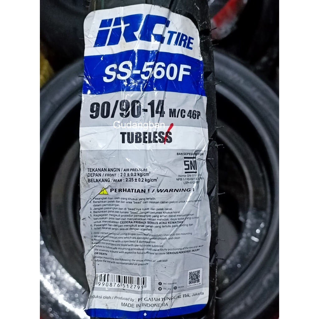 ( SS-560 F ) IRC SS 560 (FRONT)  90 / 90 - 14 Ban luar Motor Matic TUBELESS FREE PENTIL