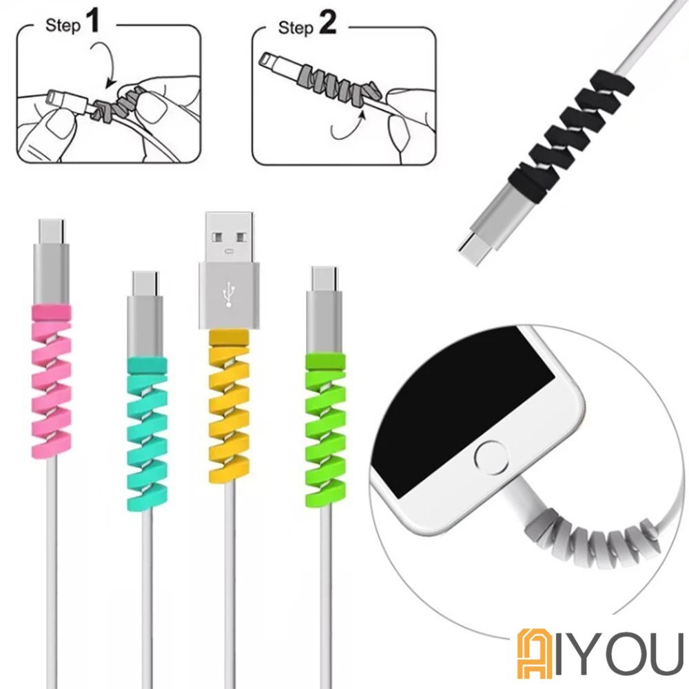 4pcsSpiral Pelindung Kabel Data / Charger / Headphone