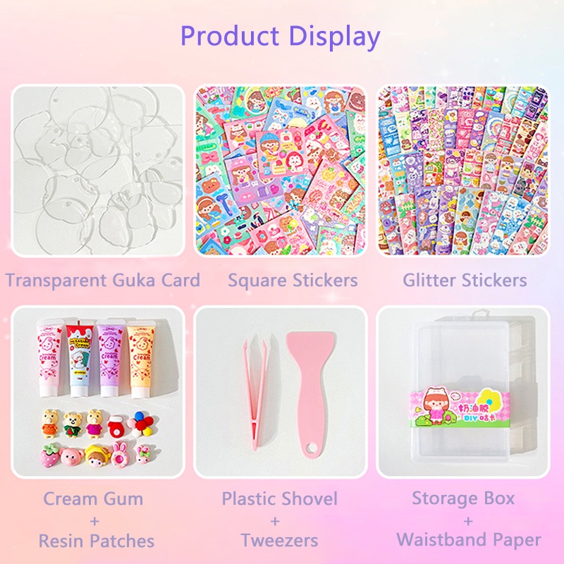 248pcs Kotak Kreatif Cream Gum Guka Stiker Bahan Set Mahasiswa Kartun Hias DIY Kartu Alat