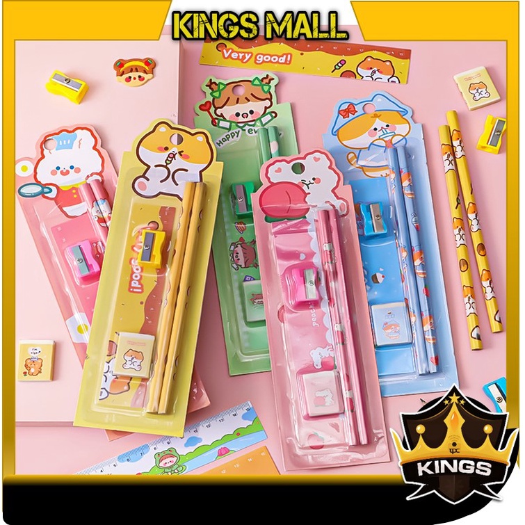 

KINGS - S5692 Alat Tulis Set Sekolah 5in1 / Paket Lengkap Pensil Penghapus Rautan Penggaris Bergambar Kartun / Pensil Set Kartun