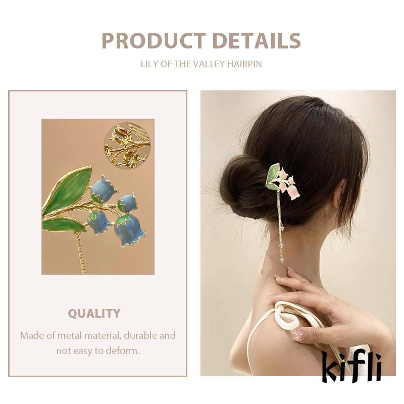 [KD] Wanita Rambut Stik Gadis Elegan  MutiaraLogam China Gaya Rumbai Bell Anggrek Hanfu Jepit Rambut