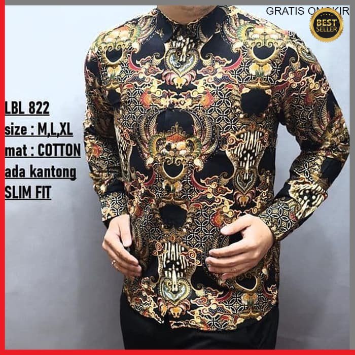 KEMEJA PRIA BATIK LENGAN PANJANG HEM BAHAN KATUN HALUS 40S LBL 822 BAJU MODERN MEWAH SLIMFIT SLIM FIT BY  JAKARTA