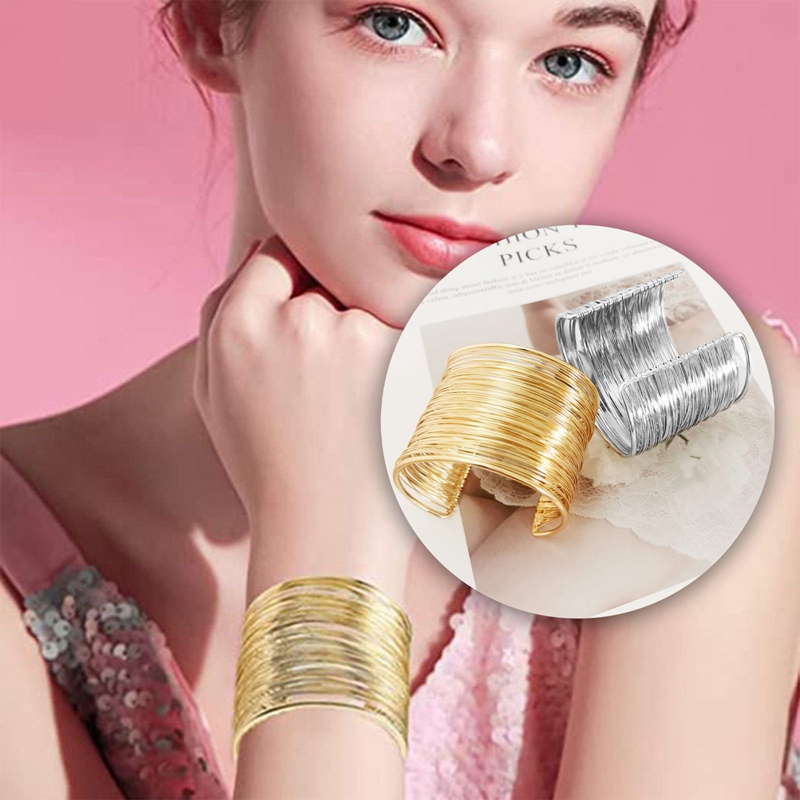 Wanita Buka Lebar Kawat Gelang Emas Pergelangan Tangan Cuff Wrap Bracelet