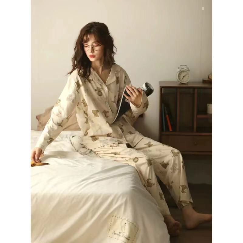 TOPGROSIR TG1537 Setelan Baju Tidur Wanita Motif Berkarakter/Baju Tidur Berkerah Lengan Dan Celana Panjang Import Part 1