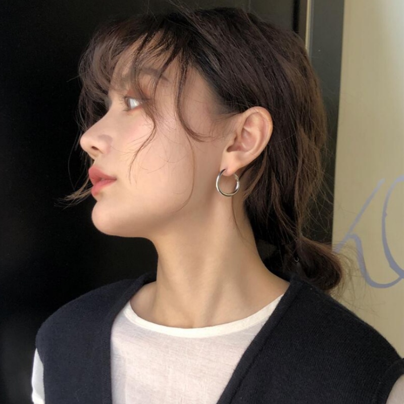 Kami Bunga Sederhana Fashion s925 Perak Glossy Lingkaran Hoop Anting-Anting Untuk Wanita Perempuan Punk Chunky Logam Anting-Anting Trendi Telinga Perhiasan