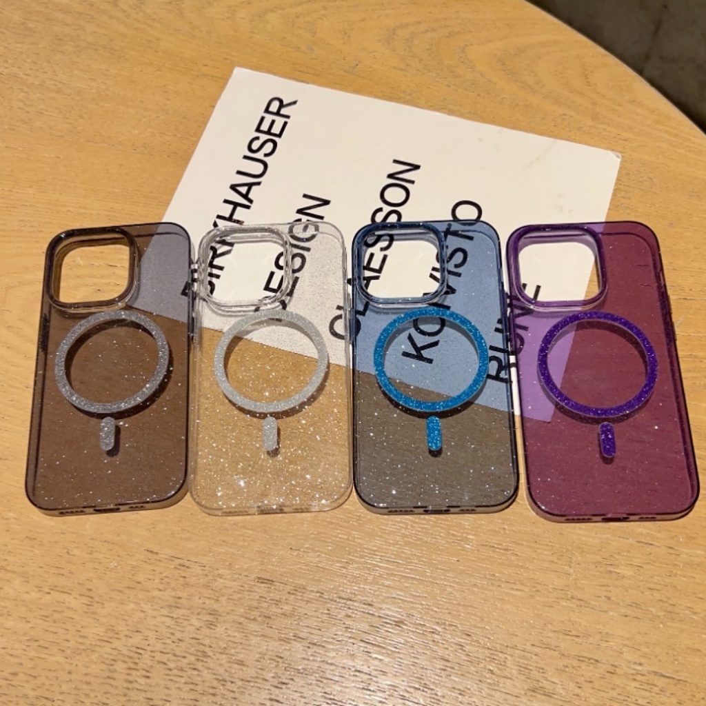 Casing Ponsel Magnetik PC Keras Bling Glitter Transparan Untuk iPhone 14Pro Max Casing Iphone14Plus 13 12 11 Pro Max Bening Wireless Charging Cover