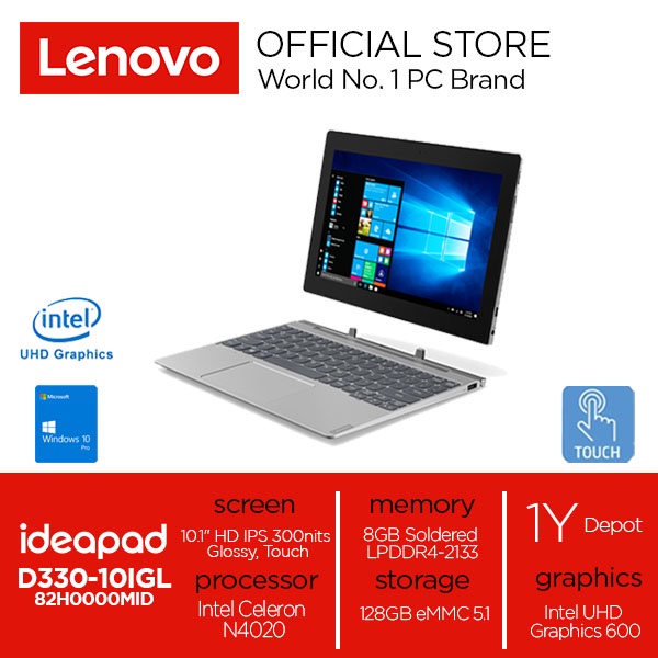Lenovo IdeaPad D330-10IGL 0MID Celeron N4020 8GB 128GB 10,1" W10 Pro