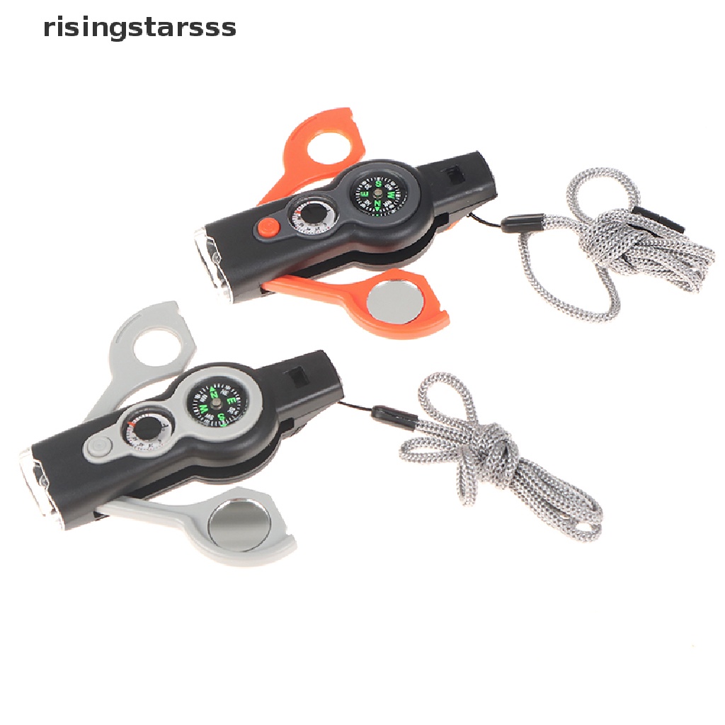 Rsid Span-new 7in1 Outdoor Survival Whistle Keychain Kompas Kaca Pembesar Lampu LED Termometer Jelly