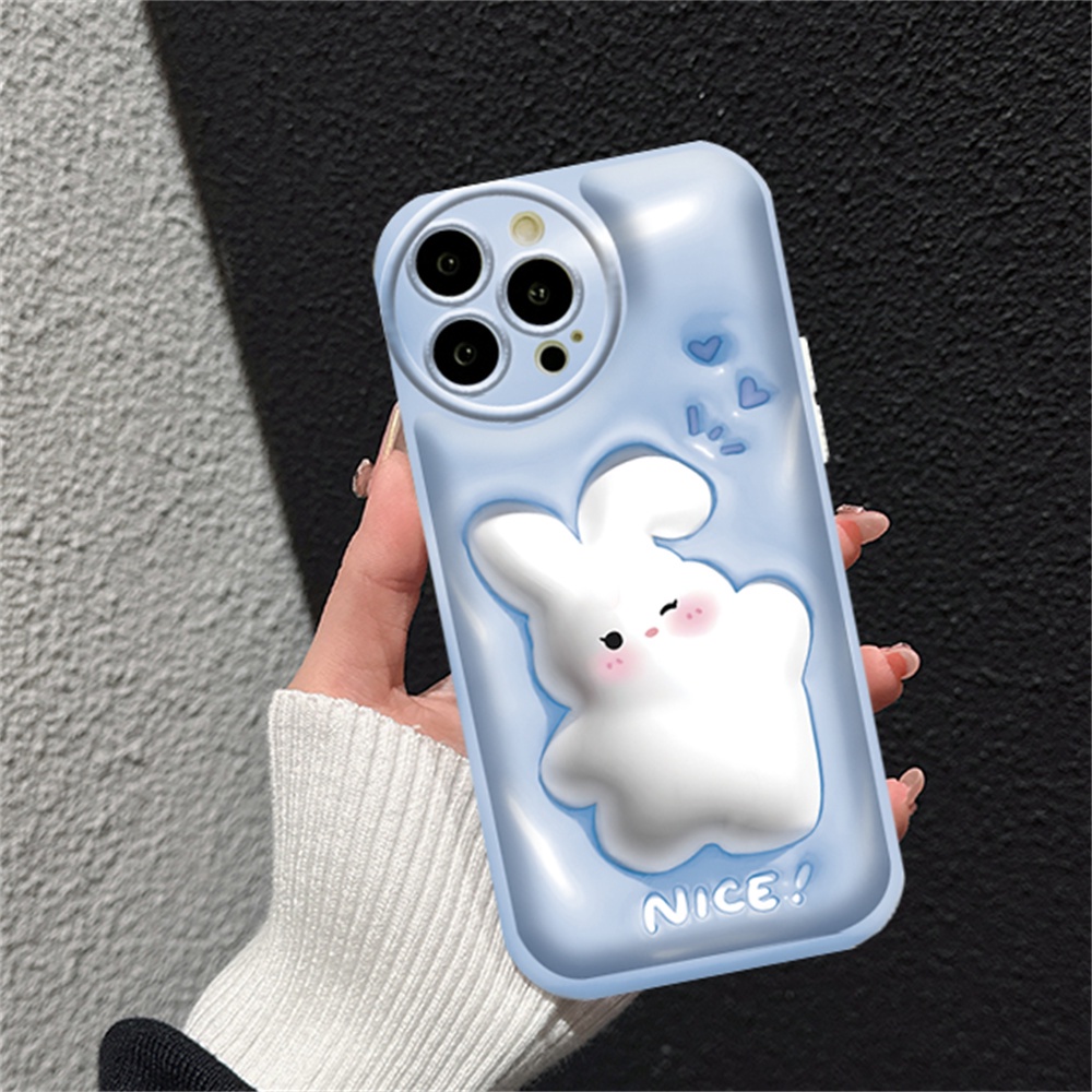 Case Kartun OPPO A57 A17 A16 A16K A5S A12 A3S A12E A92 A52 F1S A53 A33 A31 A9 A5 A15 A15S A54 F9 C1 Kelinci Lucu Bantalan Udara TPU Phone Case Cover