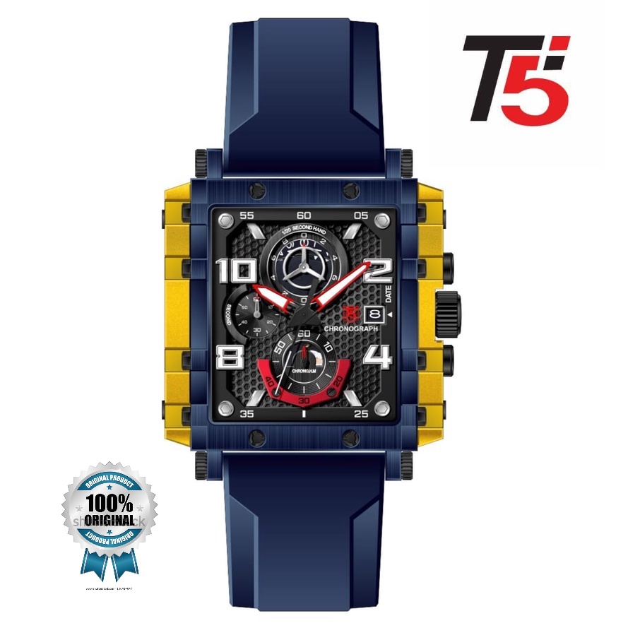 Jam Tangan Pria T5 H 3886 T5 H3886 Original Bergaransi Chronograph Free Box Paper Bag Tali Rubber