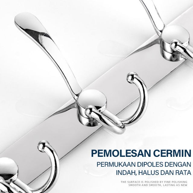 Gantungan Baju Dinding Tempel Stainless Steel Kapstok Gantungan 5 Hook