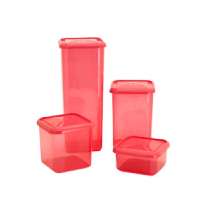 Kotak Makanan Asteria Set Toples Segi Plastik 7246 S Green Leaf
