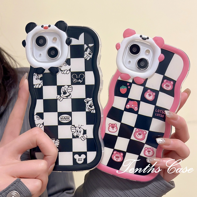 IPHONE Kompatibel Untuk Iphone14 13 12 11 Pro Max X XR Xs Max8 7 6 6s Plus SE 2020 Motif Beruang Dan Tikus Motif Bear Ears Wavy Edge Phone Case Soft Cover Pelindung