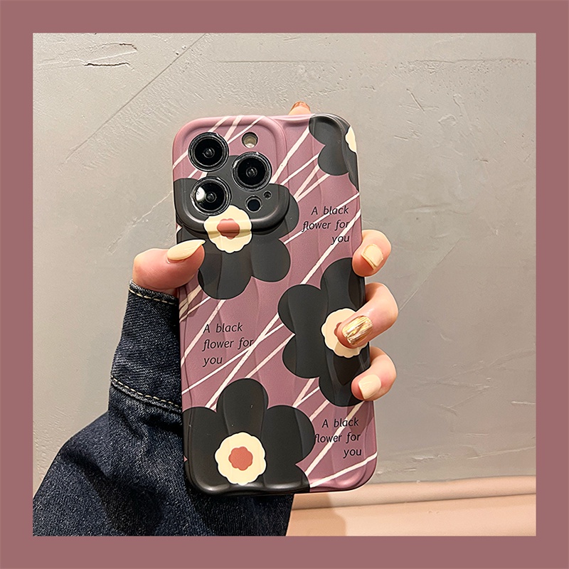 Ins Hitam Bunga Lembut IMD Protection Cover Untuk iphone 13ProMax 11 12 14 Pro Max 13Pro Stylish Flower Polos Shockproof Hard Back Cover