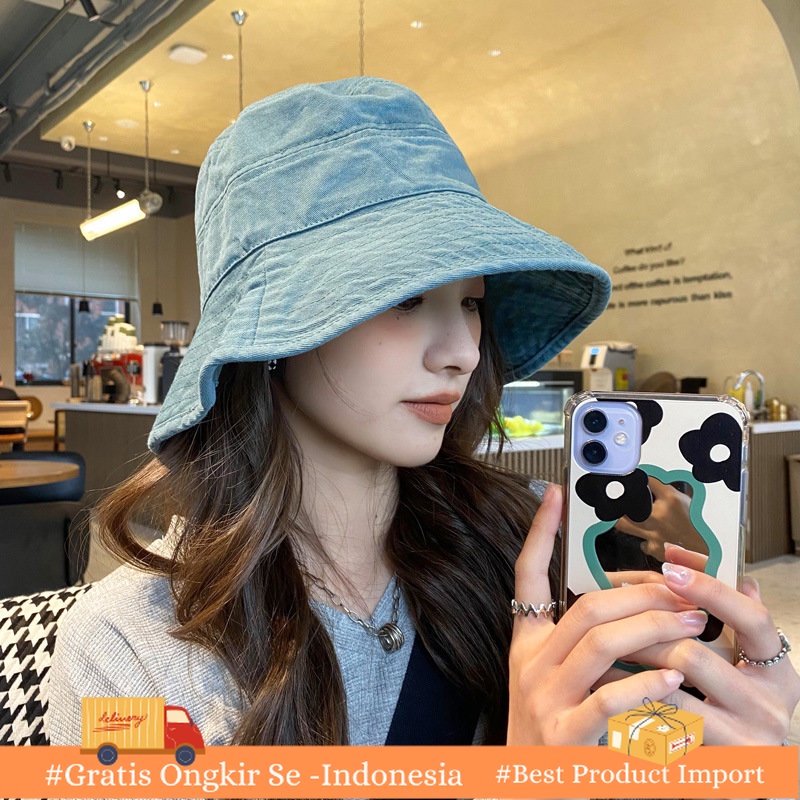 BucketHat Le Penuh Langit Biru Denim Ember Topi   Matahari-Bukti Besar Brim Topi    Matahari  Jepang