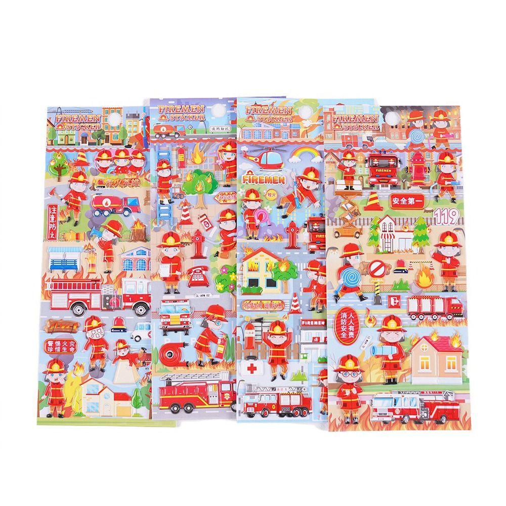 Lanfy 3D Bubble Foam Stiker Anak 1lembar DIY Scrapbook Fire Truck Fireman Series Kids Sticker Mainan Stiker Hias