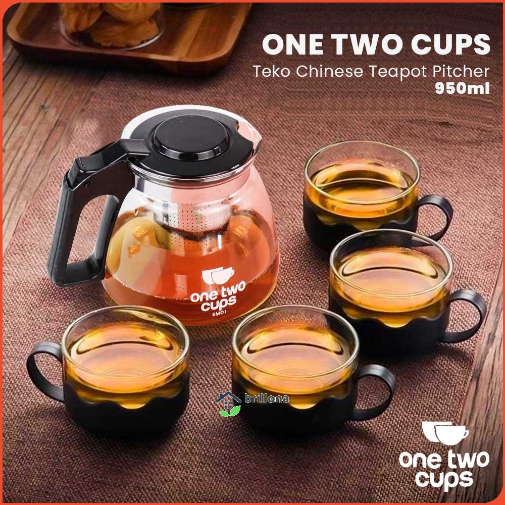 One Two Cups Teko Chinese Teapot Pitcher 950ml with 4 Gelas - EM01