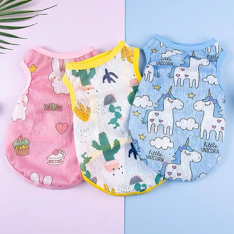 Kaos Anjing Kucing Bahan Tipis Breathable Motif Print Untuk Musim Panas - Baju Kaos Anjing dan Baju Kucing - Summer Pet Clothes - Breathable Dog Cat Pet Vest Clothes - Baju Pantai Anjing Kucing