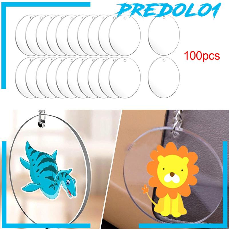 [Predolo1] 100x Acrylic Keychain Blank Keychains Clear Acrylic Disc Charm Blank